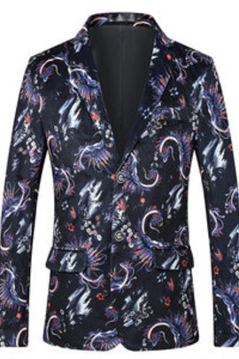 Costume slim imprimé costume asiatique taille floral décontracté hommes