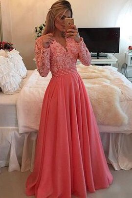 Robe de bal romantique plissage a-ligne avec manche longue decoration en fleur