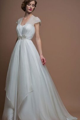 Robe de mariée naturel en organza au niveau de cou ligne a avec manche épeules enveloppants