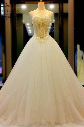 Robe de mariée cordon exquis avec perle col en forme de cœur naturel