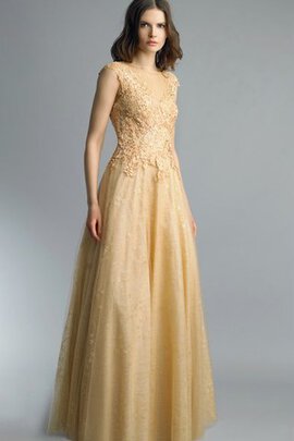 Robe de bal naturel elevé appliques longueur au ras du sol avec manche courte