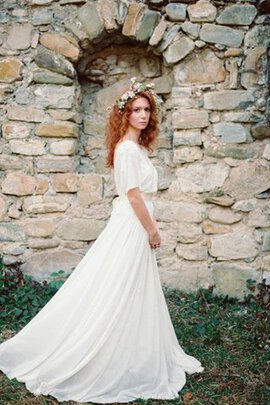 Robe de mariée de traîne courte ceinture avec décoration dentelle dos nu col en bateau