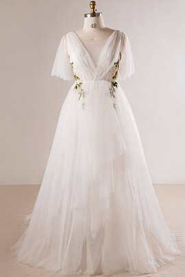 Robe de mariée avec zip en tulle angélique naturel longue