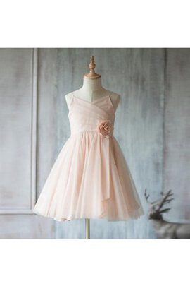 Robe cortège fille de lotus au niveau de genou manche nulle v encolure textile en tulle