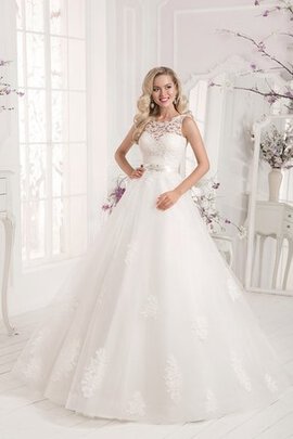 Robe de mariée naturel festonné avec cristal de traîne moyenne cordon