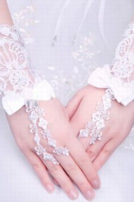 Dentelle avec bowknot blanc Chic | Gants de mariée modernes