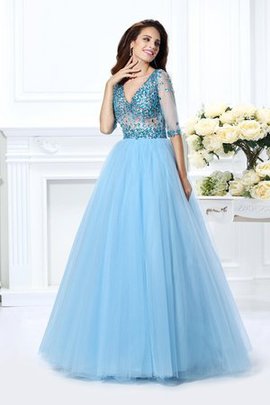 Robe de quinceanera de mode de bal avec perle v encolure en satin jusqu'au sol