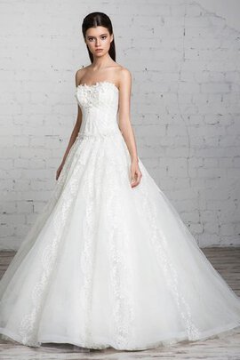 Robe de mariée avec lacets de bustier decoration en fleur avec sans manches en tulle