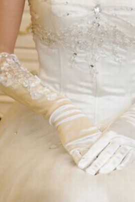 Gants en satin avec application Blanc moderne de mariée