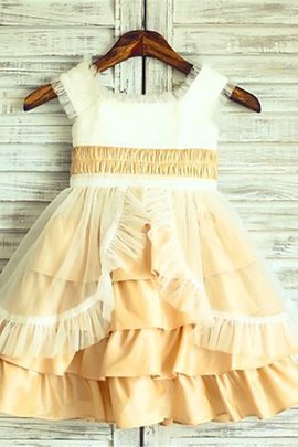 Robe cortège fille naturel avec fleurs avec gradins de princesse en satin