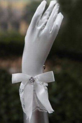 Route | satin avec bowknot blanc élégant | Gants de mariée modestes