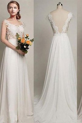 Robe de mariée naturel ligne a avec chiffon encolure ronde de traîne courte