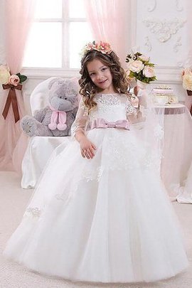 Robe cortège fille avec manche 1/2 avec fleurs jusqu'au sol de mode de bal en tulle