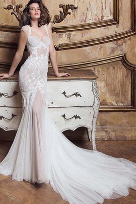 Robe de mariée sexy plissage textile en tulle avec manche courte en dentelle