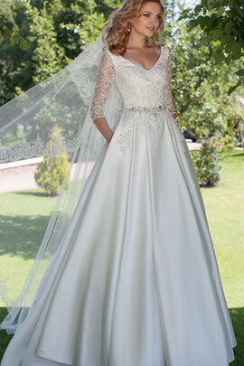 Robe de mariée romantique de traîne courte cordon avec sans manches decoration en fleur