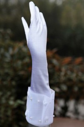 Route | satin de soie perles blanches élégantes | Gants de mariée modestes