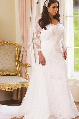 Robe de mariée avec perle avec manche longue de traîne moyenne textile en tulle appliques