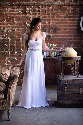 Robe de mariée naturel plissage avec manche courte ceinture fermeutre eclair