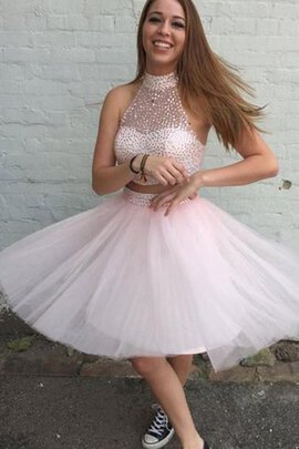 Robe fête de la rentrée bref avec perle dénudé textile en tulle manche nulle