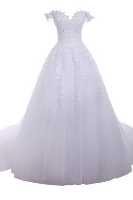 Robe de mariée intemporel formelle avec manche courte textile en tulle avec cristal