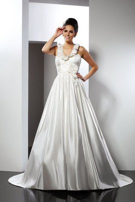 Robe de mariée longue manche nulle en satin de tour de ceinture empire a-ligne