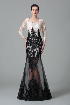 Robe de soirée longue v encolure avec manche 3/4 de fourreau fermeutre eclair