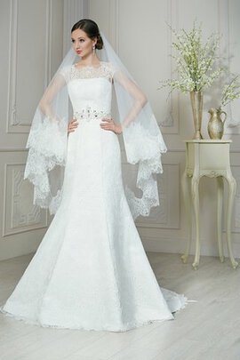 Robe de mariée naturel longue col ras du cou cordon avec manche épeules enveloppants