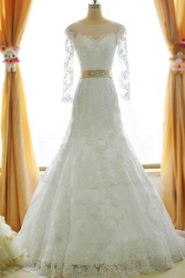 Robe de mariée en satin jusqu'au sol cordon avec zip avec décoration dentelle