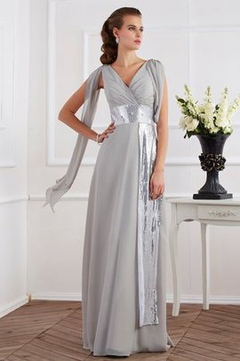 Robe de soirée brillant longue v encolure avec manche courte avec chiffon