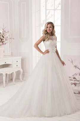 Robe de mariée naturel longueur au ras du sol en tulle avec fleurs manche nulle