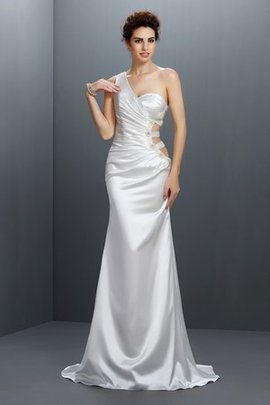 Robe de bal naturel longue satin tissé extensible manche nulle avec perle