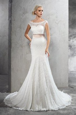 Robe de mariée longue ceinture gaine avec décoration dentelle manche nulle