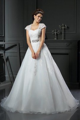 Robe de mariée longue en organza avec perle de mode de bal decoration en fleur