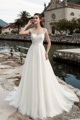 Robe de mariée simple romantique col u profond en tulle longueur au ras du sol