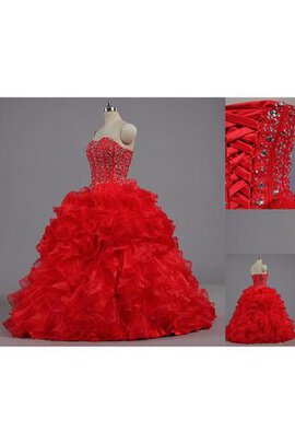 Robe de quinceanera de mode de bal manche nulle de lotus avec lacets col en forme de cœur