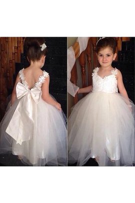 Robe cortège fille avec fleurs en tulle appliques avec nœud à boucle manche nulle