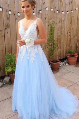 Robe de soirée de traîne courte mignonne a-ligne appliques manche nulle