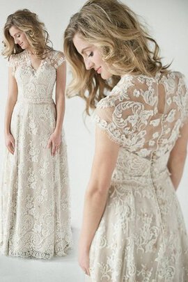 Robe de mariée classique en dentelle fermeutre eclair trou serre v encolure