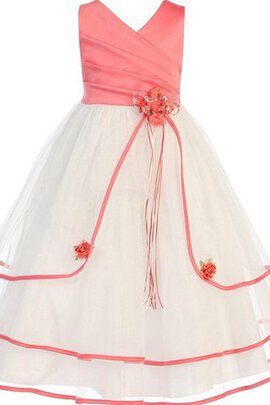 Robe cortège fille plissage avec sans manches en tulle jusqu'au sol ligne a