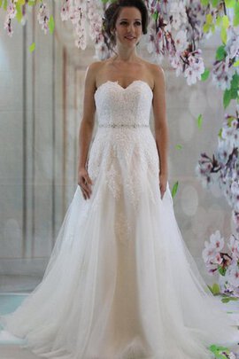 Robe de mariée naturel a-ligne col en forme de cœur cordon manche nulle