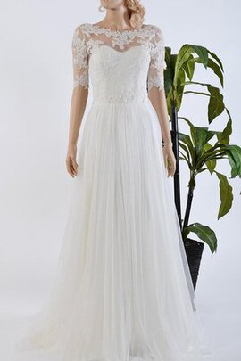 Robe de mariée decoration en fleur de traîne courte cordon boutonné avec manche 1/2