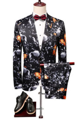 Floral slim fit costumes ensemble costume noir costume homme