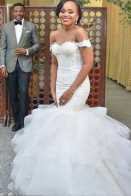 Robe de mariée naturel epaule nue manche nulle en organza de traîne courte