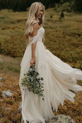 Robe de mariée a-ligne d'epaule ajourée manche nulle splendide naturel