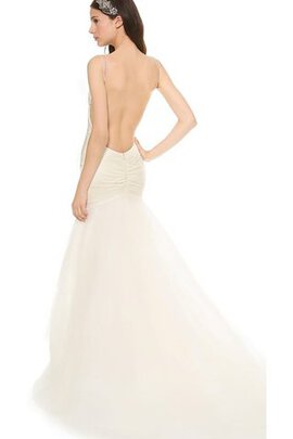 Robe de mariée longue naturel sans dos de traîne courte bandouliere spaghetti