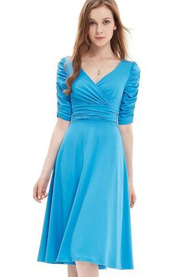 Robe de cocktail avec chiffon ruché au niveau de genou de col en v avec manche 1/2