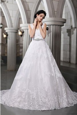 Robe de mariée a-ligne avec sans manches de princesse fermeutre eclair de col en v