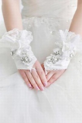 Dentelle avec cristal blanc Gants de mariée de luxe