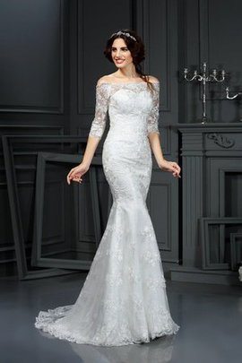 Robe de mariée longue avec manche 1/2 epaule nue maillot avec décoration dentelle