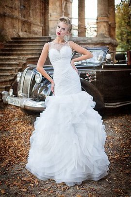 Robe de mariée naturel longue en organza avec perle de lotus